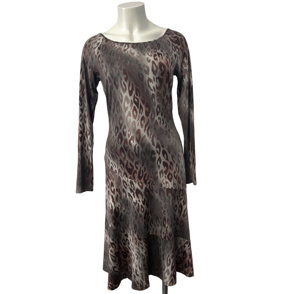 Spiegel Leopard Print Long Sleeve Dress S Brown Beige Tiered